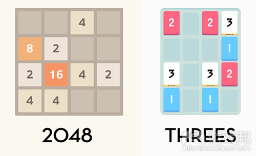 2048 vs Threes(from cooboys.com)
